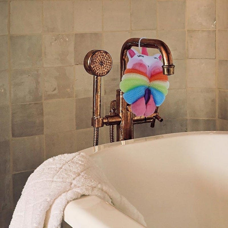 GANAZONO 2 Pack Soft Cartoon Bath Sponge Loofah Body Exfoliating Scrubber Blue Unicorn Pink - Image 3
